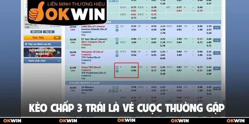 Kèo chấp 3 trái là vé cược thường gặp